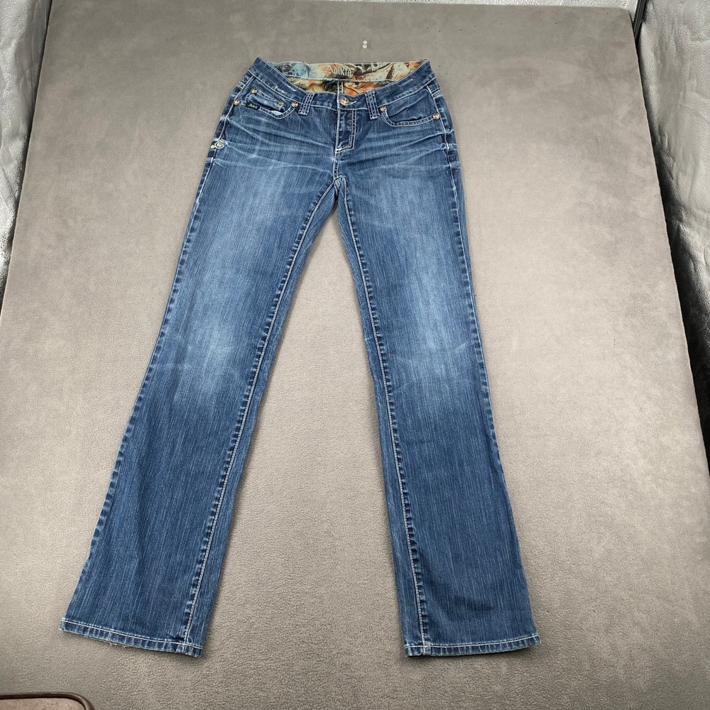 Adiktd Womens Y2K Embroidered Studded Zipper Bootcut Jeans Size 6 W29 Blue